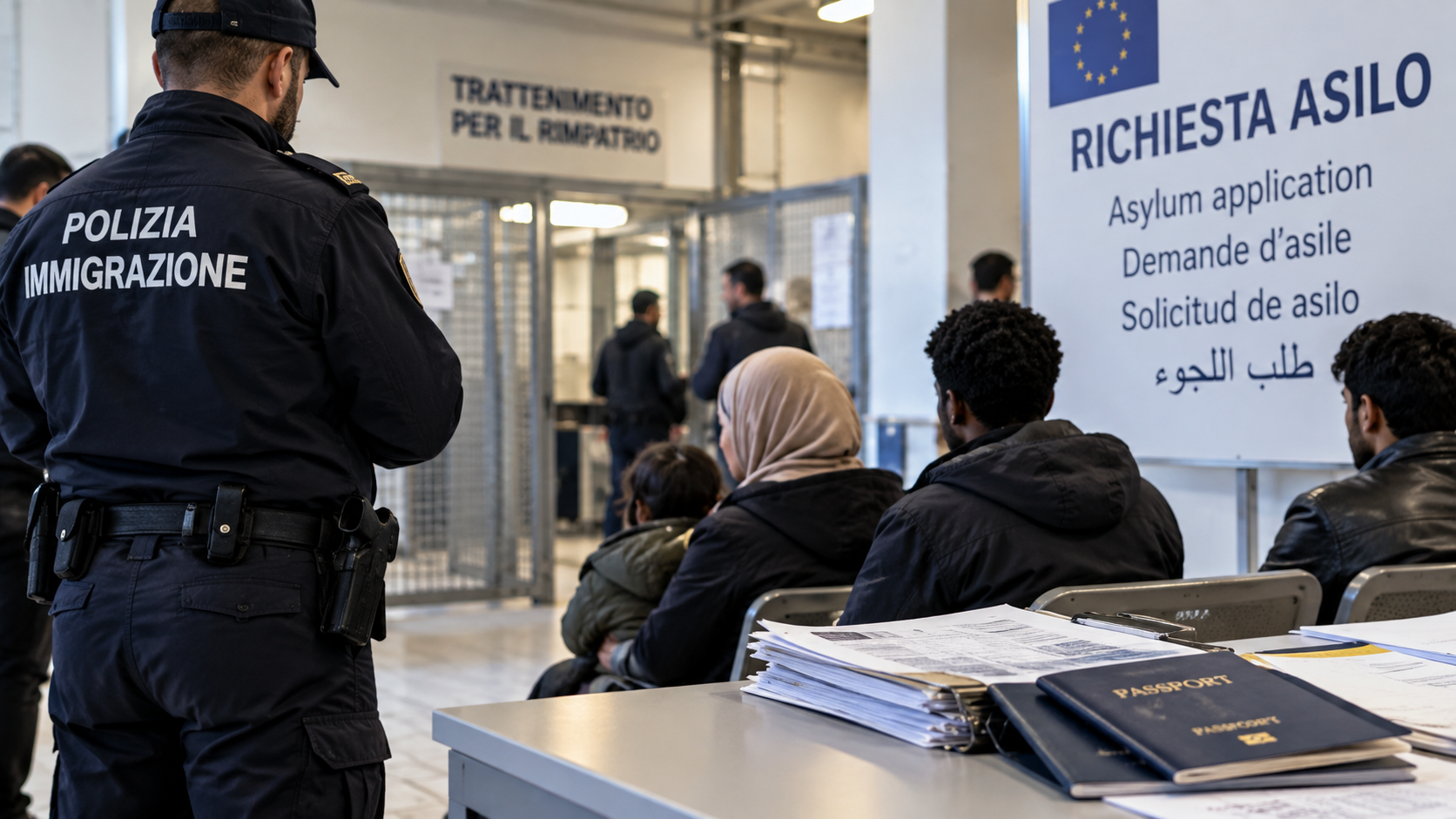 Rappresentazione delle procedure di richiesta di asilo e trattenimento dei cittadini stranieri in Italia.