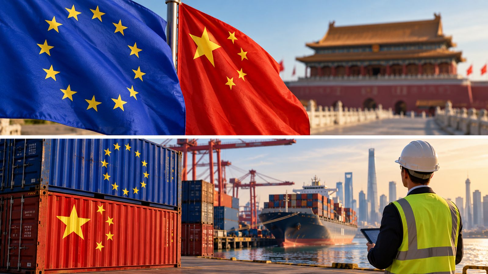 European Union and Chinese flags representing EU-China trade negotiations